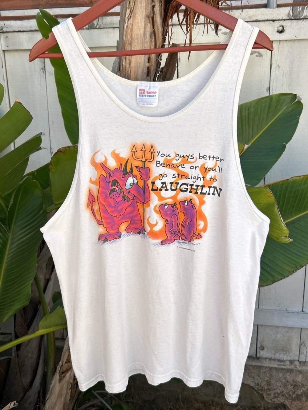 Vintage 1998 Laughlin Devil Graphic Tank Top Hanes Heavyweight L 21.5x29